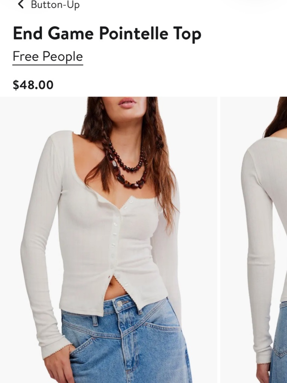 Free People Long Sleeve Ribbed Button-Up Top - Off White NWOT